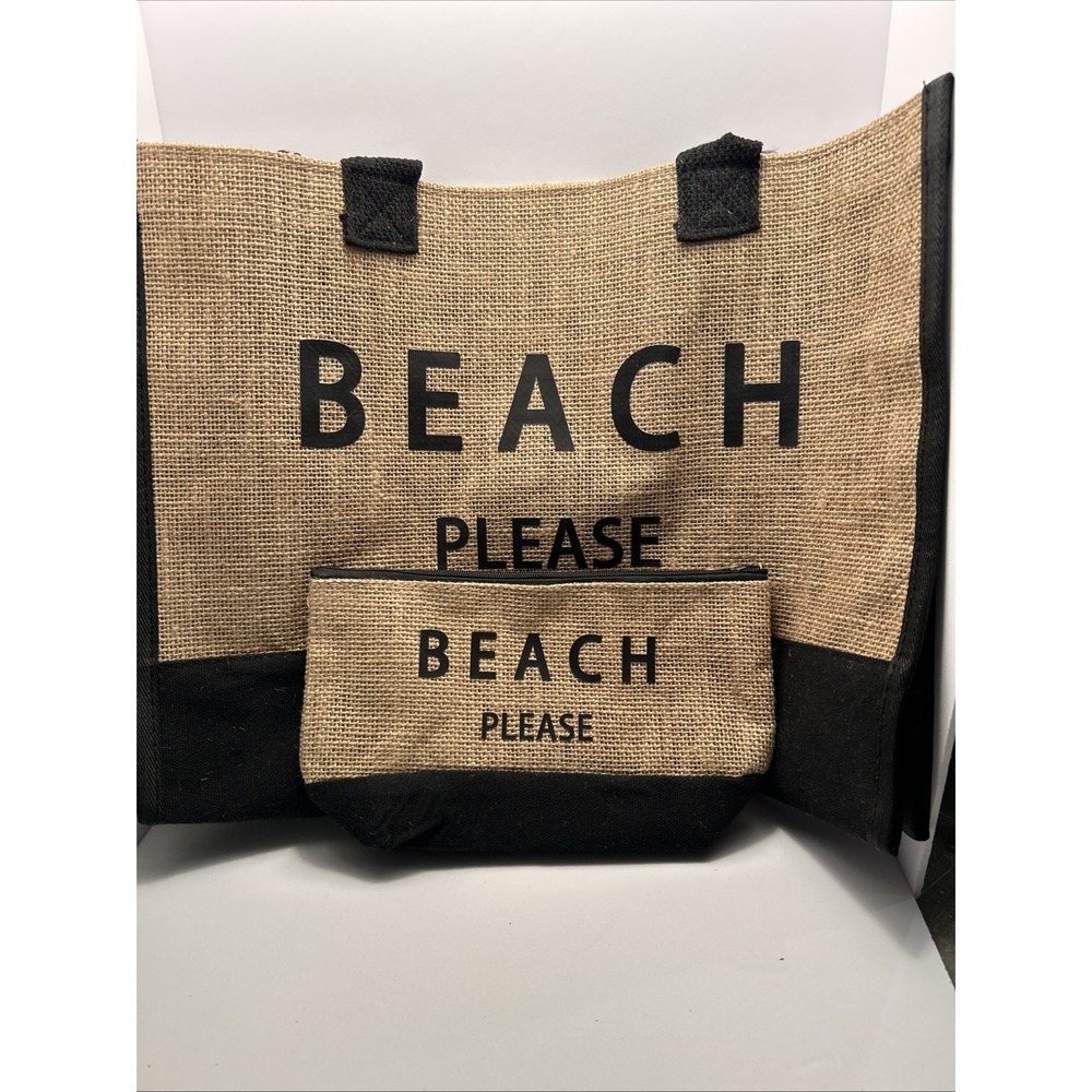 Beach Please Bag , With Shoulder Strap , And Small Purse 16x12x5? Burlap Materia